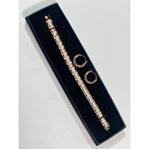 Technibond Diamond Accent and Sterling With Gold Wash Bracelet And Earrings Set - Picture 9 of 9